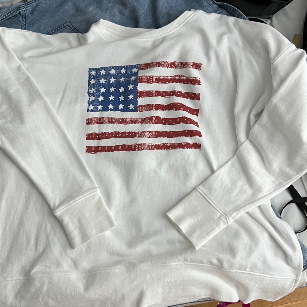 Lucky Brand Oversized American Flag Long Sleeve Sweatshirt Size M